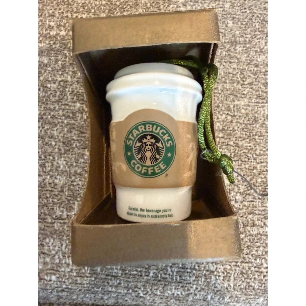Starbucks 2008 Ceramic Coffee Cup To-Go Cup Christmas Ornament 1129471 NIB